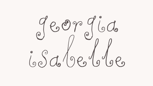 The words 'georgia isabelle' written in a dark gray cursive script font, centered on a solid off-white background.